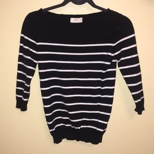 Loft Petites Black Sweater with White stripes